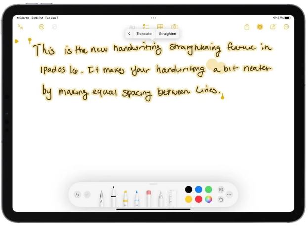 iPadOS 16에 손글씨 반듯하게 기능 추가